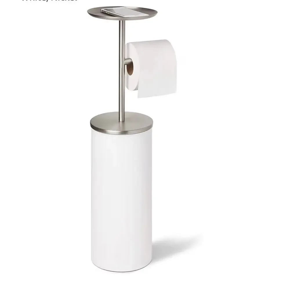 Umbra Portaloo Toilet Paper Stand and Reserve, White/Nickel
